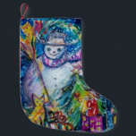 SNOWMAN MIT CHRISTMAS BAUM UND SPIELZEUG KLEINER WEIHNACHTSSTRUMPF<br><div class="desc">Farbenfrohe,  skurrile und lustige Acrylmalerei von Bulgan Lumini (c). Schneebedeckte Winternacht mit Schneemann,  Weihnachtsbaum,  Spielzeug,  Katz,  Eule,  Puppen,  Zierbeeren und holzigen Pflanze in lebhaften Gelb-,  Blau-,  Grün-,  Rot-,  Weißpinken- und Farbtönen</div>