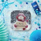 Snowman mit einem fröhlichen Weihnachtszeichen Pappteller (Party)