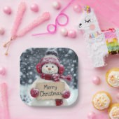 Snowman mit einem fröhlichen Weihnachtszeichen Pappteller (Party)