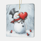 Snowman mit einem großen Herz und Gedicht Keramikornament (Links)