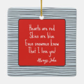 Snowman mit einem großen Herz und Gedicht Keramikornament (Rückseite)