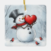 Snowman mit einem großen Herz und Gedicht Keramikornament (Vorderseite)