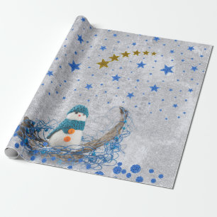 Snowman mit funkelnd blauen Sternen Geschenkpapier