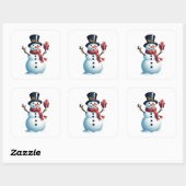 Snowman mit Geschenk Quadratischer Aufkleber (Blatt)