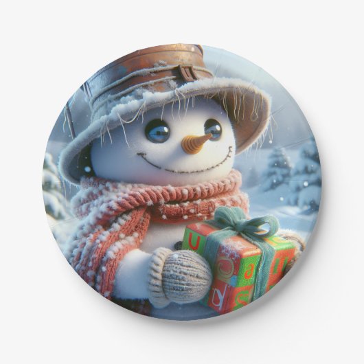 Snowman mit Geschenk, Weihnachten, Autor Natasha U Pappteller (Vorderseite)