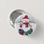 Snowman mit Geschenken in Aquarellfarbe Button (Vorne & Hinten)