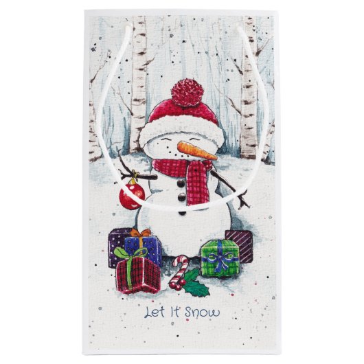 Snowman mit Geschenken in Aquarellfarbe Kleine Geschenktüte (Rückseite)