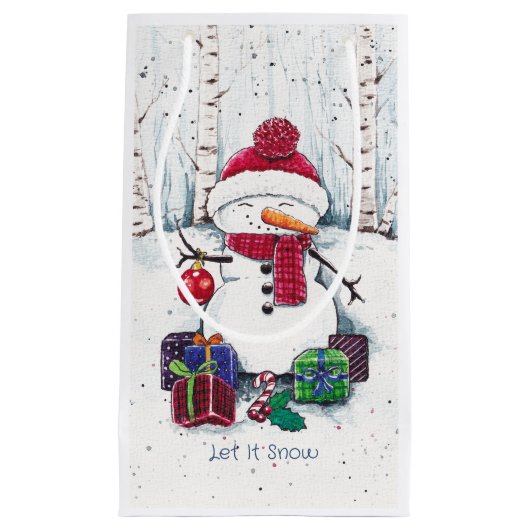 Snowman mit Geschenken in Aquarellfarbe Kleine Geschenktüte (Vorderseite)