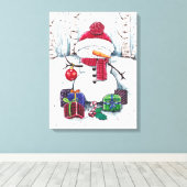 Snowman mit Geschenken in Aquarellfarbe Leinwanddruck (Insitu (Holzboden))