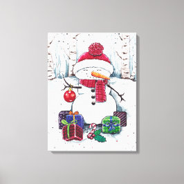 Snowman mit Geschenken in Aquarellfarbe Leinwanddruck