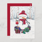 Snowman mit Geschenken in Aquarellfarbe Postkarte (Vorne/Hinten)