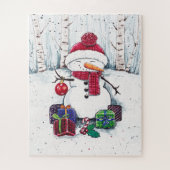 Snowman mit Geschenken in Aquarellfarbe Puzzle (Vertikal)
