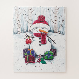 Snowman mit Geschenken in Aquarellfarbe Puzzle