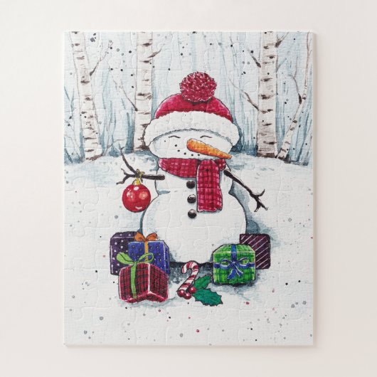 Snowman mit Geschenken in Aquarellfarbe Puzzle (Vertikal)
