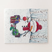 Snowman mit Geschenken in Aquarellfarbe Puzzle (Horizontal)