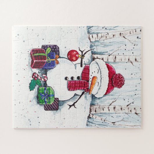 Snowman mit Geschenken in Aquarellfarbe Puzzle (Horizontal)