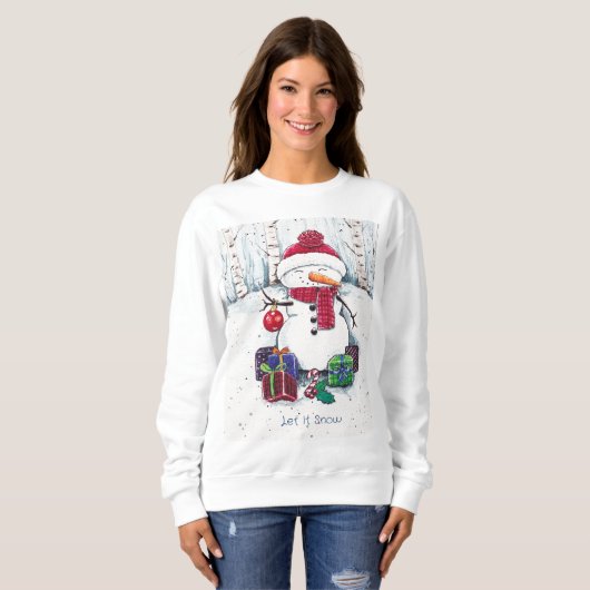 Snowman mit Geschenken in Aquarellfarbe Sweatshirt (Vorne ganz)