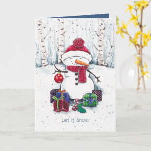 Snowman mit Geschenken in Aquarellkarte Karte