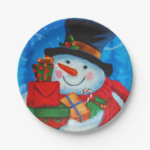 Snowman mit Geschenken Pappteller