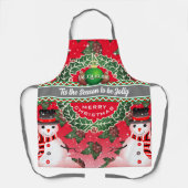 Snowman mit Holly Berries und DEINEM NAMEN auf RED Schürze (Vorderseite)