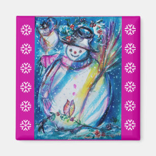 SNOWMAN MIT Lila weißen Schneeflocken Magnet