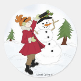 Snowman mit Little Girl Round Sticker
