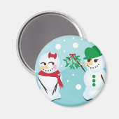 Snowman mit Mistletoe, der einen Kuss Will Magnet (Vorderseite/Rückseite)