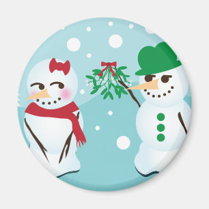 Snowman mit Mistletoe, der einen Kuss Will Magnet