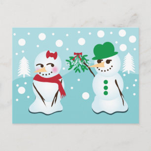 Snowman mit Mistletoe, der einen Kuss Will Postkarte