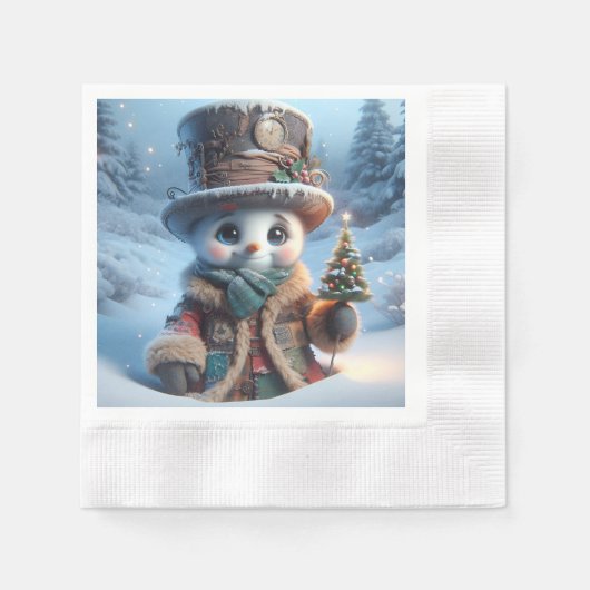 Snowman mit Neujahrsbaum, Weihnachten, Autor Nat Serviette (Vorderseite)