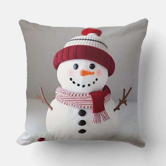 Snowman mit niedlichem Hut Kissen (Vorderseite)