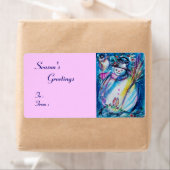 SNOWMAN MIT OWL , weißes blaues Rosa (Insitu)