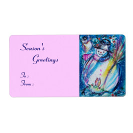 SNOWMAN MIT OWL , weißes blaues Rosa