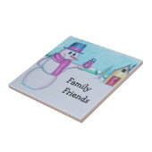 Snowman mit Red Bird Folk Art Zeichnend Fliese (Seite)