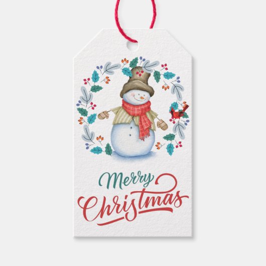 Snowman mit Red Bird Kreath Geschenkanhänger (Vorderseite)