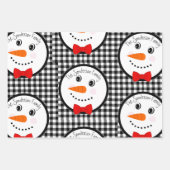 Snowman mit Red Bowtie Black Buffalo Kariert Trim Geschenkpapier Set (Vorderseite 3)