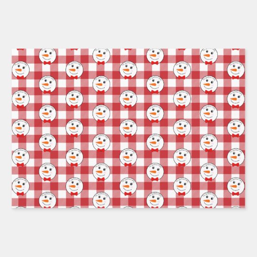 Snowman mit Red Bowtie Black Buffalo Kariert Trim Geschenkpapier Set (Vorderseite 2)