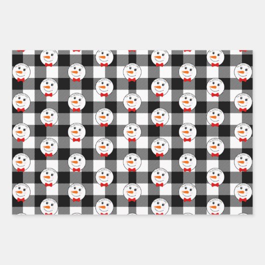 Snowman mit Red Bowtie Black Buffalo Kariert Trim Geschenkpapier Set (Vorderseite)