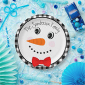 Snowman mit Red Bowtie Black Buffalo Kariert Trimm Pappteller (Party)