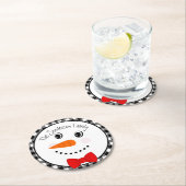 Snowman mit Red Bowtie Black Buffalo Kariert Trimm Runder Pappuntersetzer (Vor Ort)