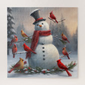 Snowman mit Roten Kardinälen Snowy Puzzle (Vertikal)