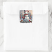 Snowman mit Roten Kardinälen Snowy Quadratischer Aufkleber (Tasche)