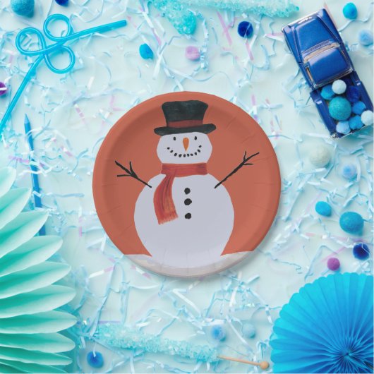 Snowman mit Scarf Pappteller (Party)