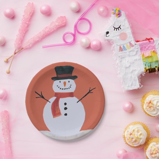 Snowman mit Scarf Pappteller (Party)