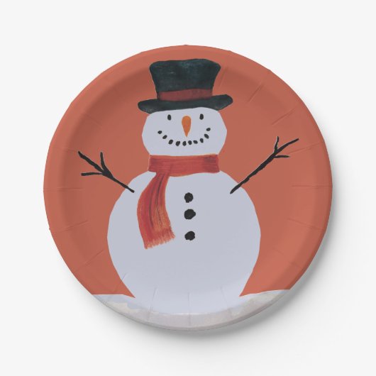 Snowman mit Scarf Pappteller (Vorderseite)