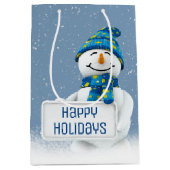 Snowman mit Sign in Snow Mittlere Geschenktüte (Vorderseite)