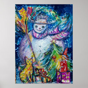 SNOWMAN MIT SPIELZEUGEN, weiß, blau Poster