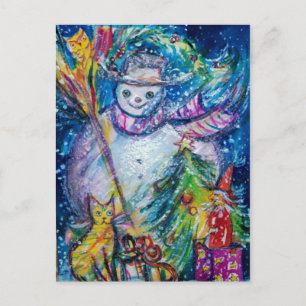 SNOWMAN MIT SPIELZEUGEN, weiß, blau Postkarte