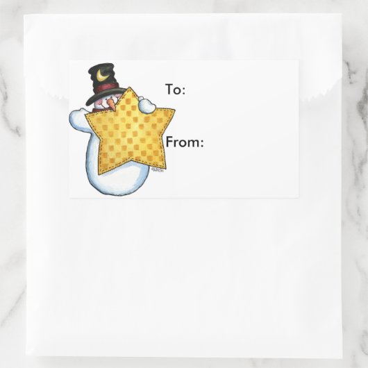 Snowman mit Star - Geschenketiketten Rechteckiger Aufkleber (Tasche)