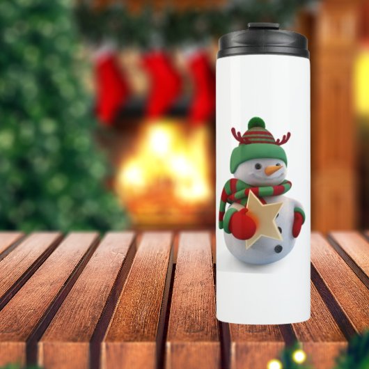 Snowman mit Sternen in der Hand Thermosbecher